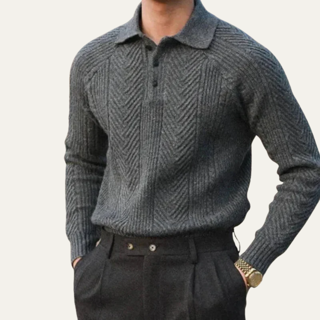 Mens Quarter Zip Polo Sweater Chevron Knit