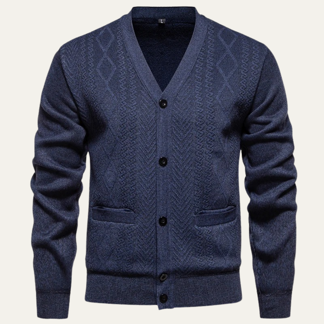 Mens Knit Cardigan Button-Up Casual with Pockets