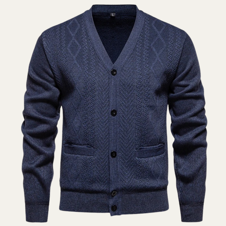 Mens Knit Cardigan Button-Up Casual with Pockets
