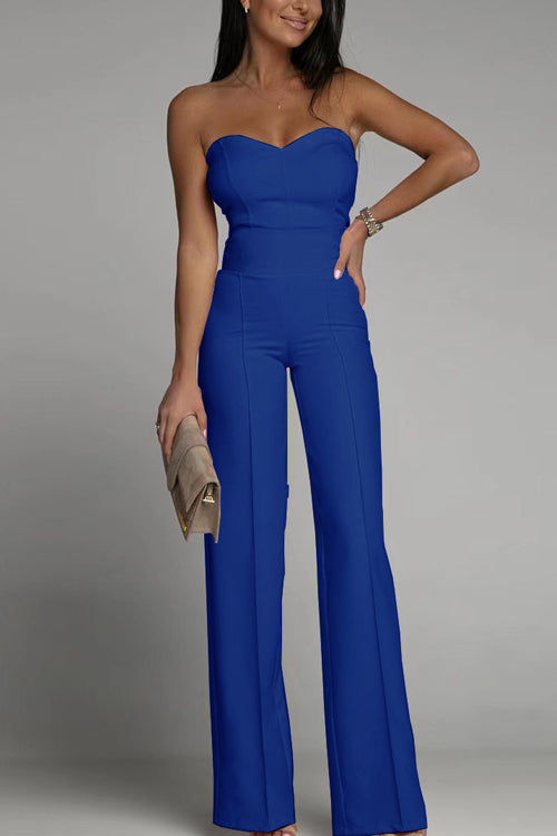 Womens Strapless Jumpsuit Structured Fit Wide Leg