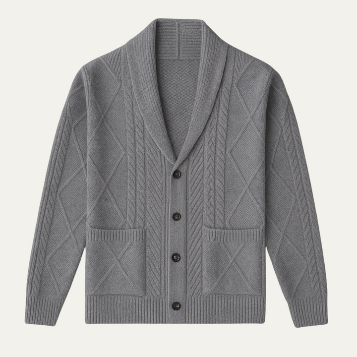 Mens Cashmere Cable Knit Cardigan Shawl Collar