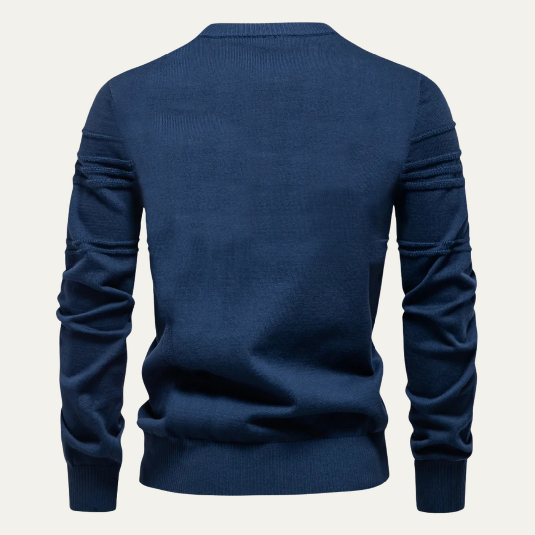 Mens Crewneck Knit Sweater Textured Grid Pattern