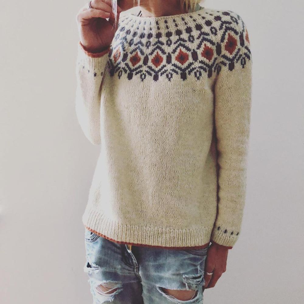 Womens Knit Sweater Geometric Pattern Winter Fit