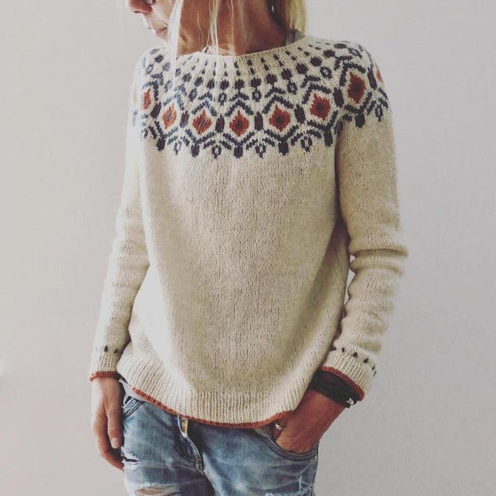 Womens Knit Sweater Geometric Pattern Winter Fit
