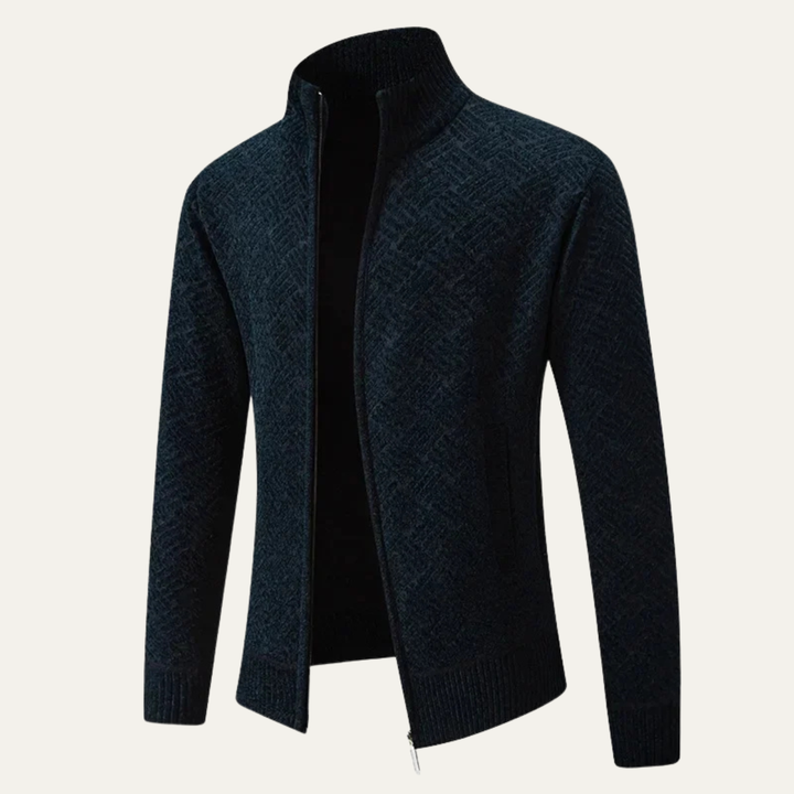 Mens Knitted Zip Cardigan with Warm Fleece Lining