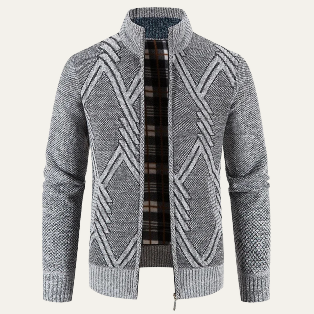 Mens Knit Cardigan Jacket Diamond Pattern Full Zip