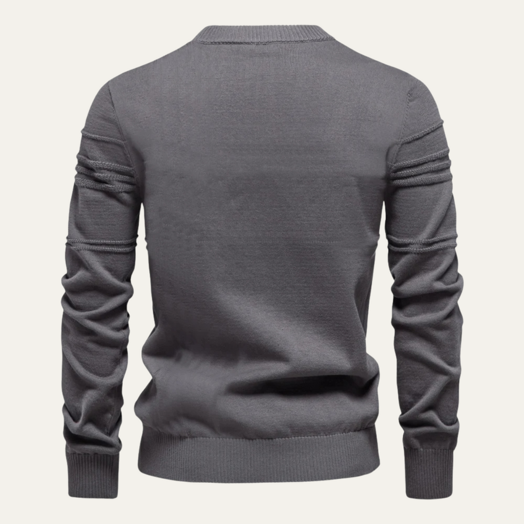 Mens Crewneck Knit Sweater Textured Grid Pattern