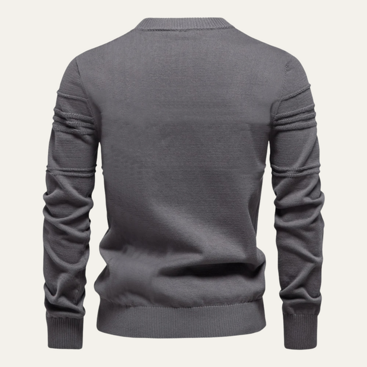 Mens Crewneck Knit Sweater Textured Grid Pattern