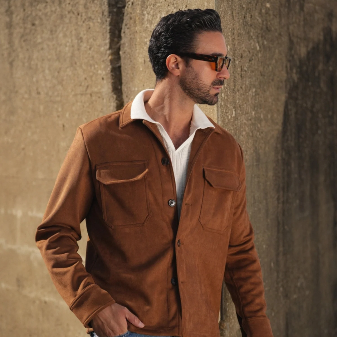 Mens Suede Overshirt Slim Fit with Pockets