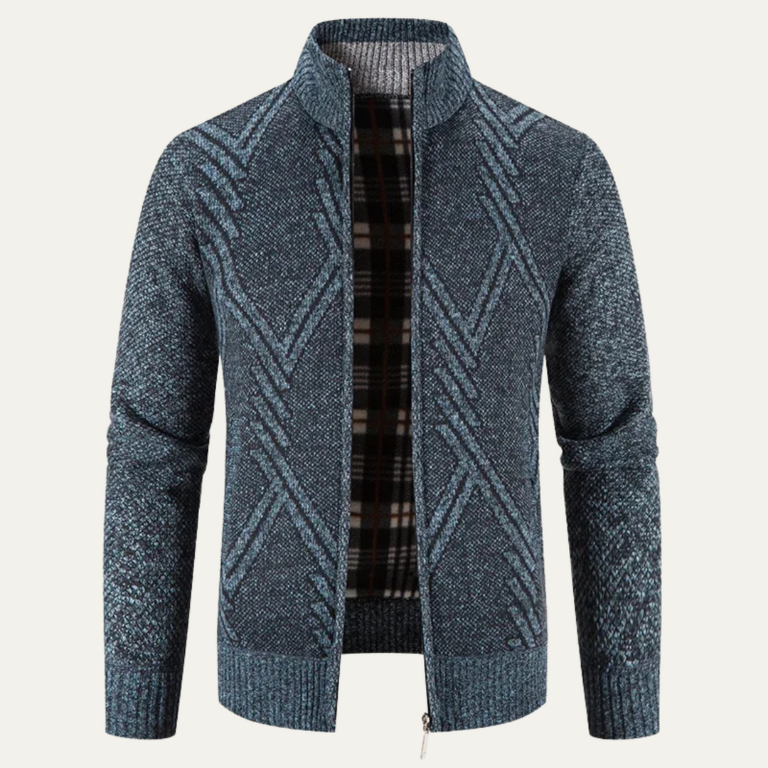 Mens Knit Cardigan Jacket Diamond Pattern Full Zip - BritishMode