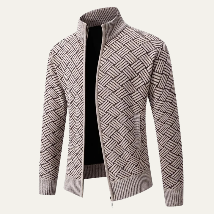 Mens Knitted Zip Cardigan with Warm Fleece Lining