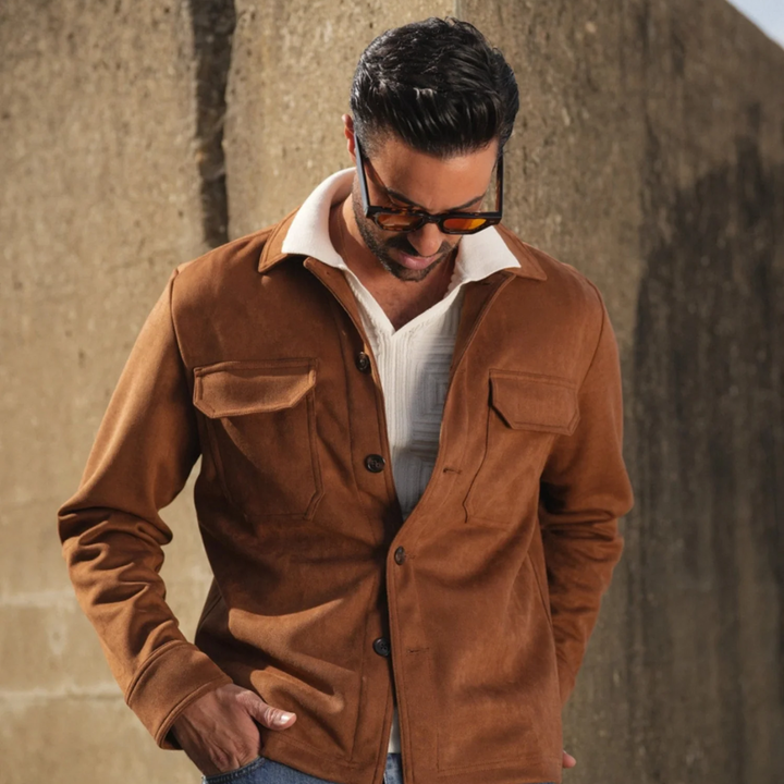 Mens Suede Overshirt Slim Fit with Pockets