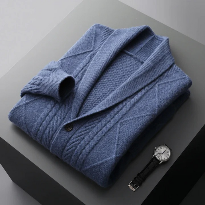 Mens Cashmere Cable Knit Cardigan Shawl Collar