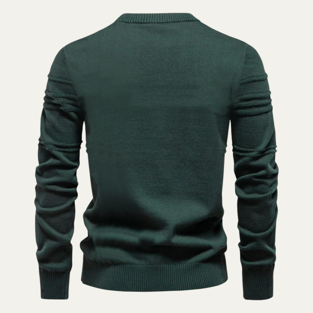 Mens Crewneck Knit Sweater Textured Grid Pattern