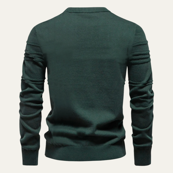 Mens Crewneck Knit Sweater Textured Grid Pattern