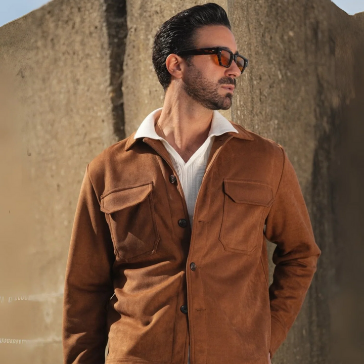 Mens Suede Overshirt Slim Fit with Pockets