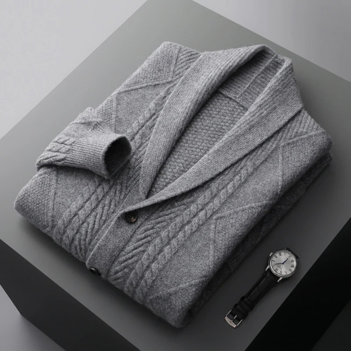 Mens Cashmere Cable Knit Cardigan Shawl Collar
