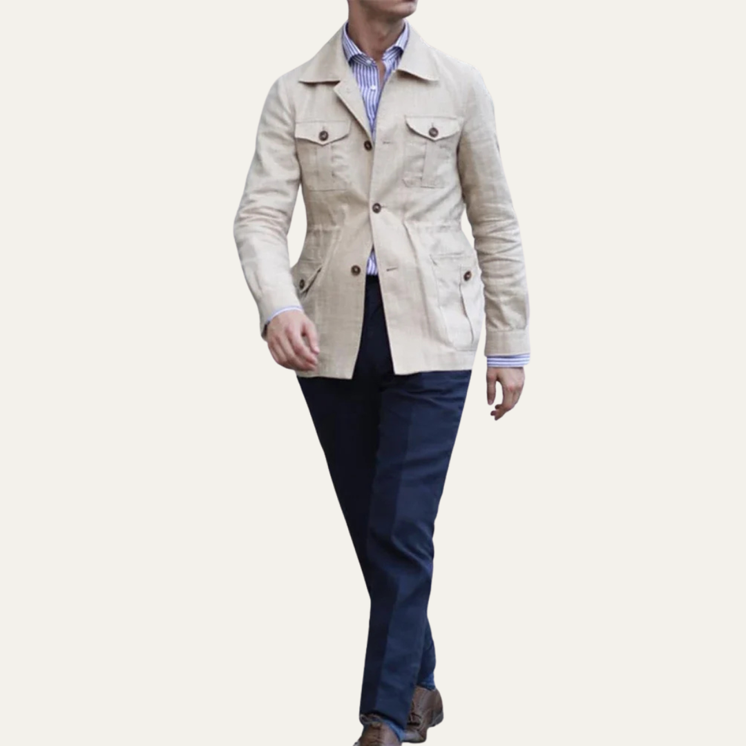Mens Casual Cotton Jacket Double Breasted Lightweight