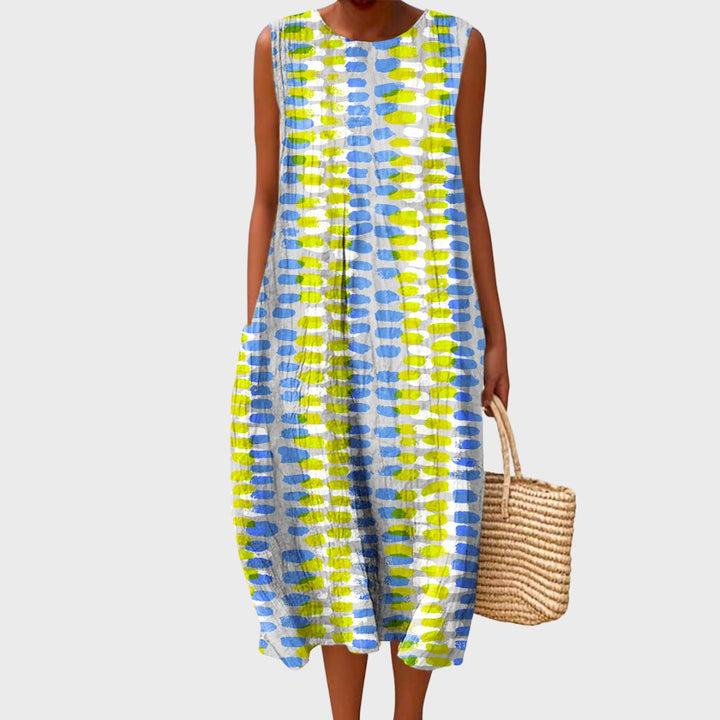 Womens Midi Dress Sleeveless Smocked Waist