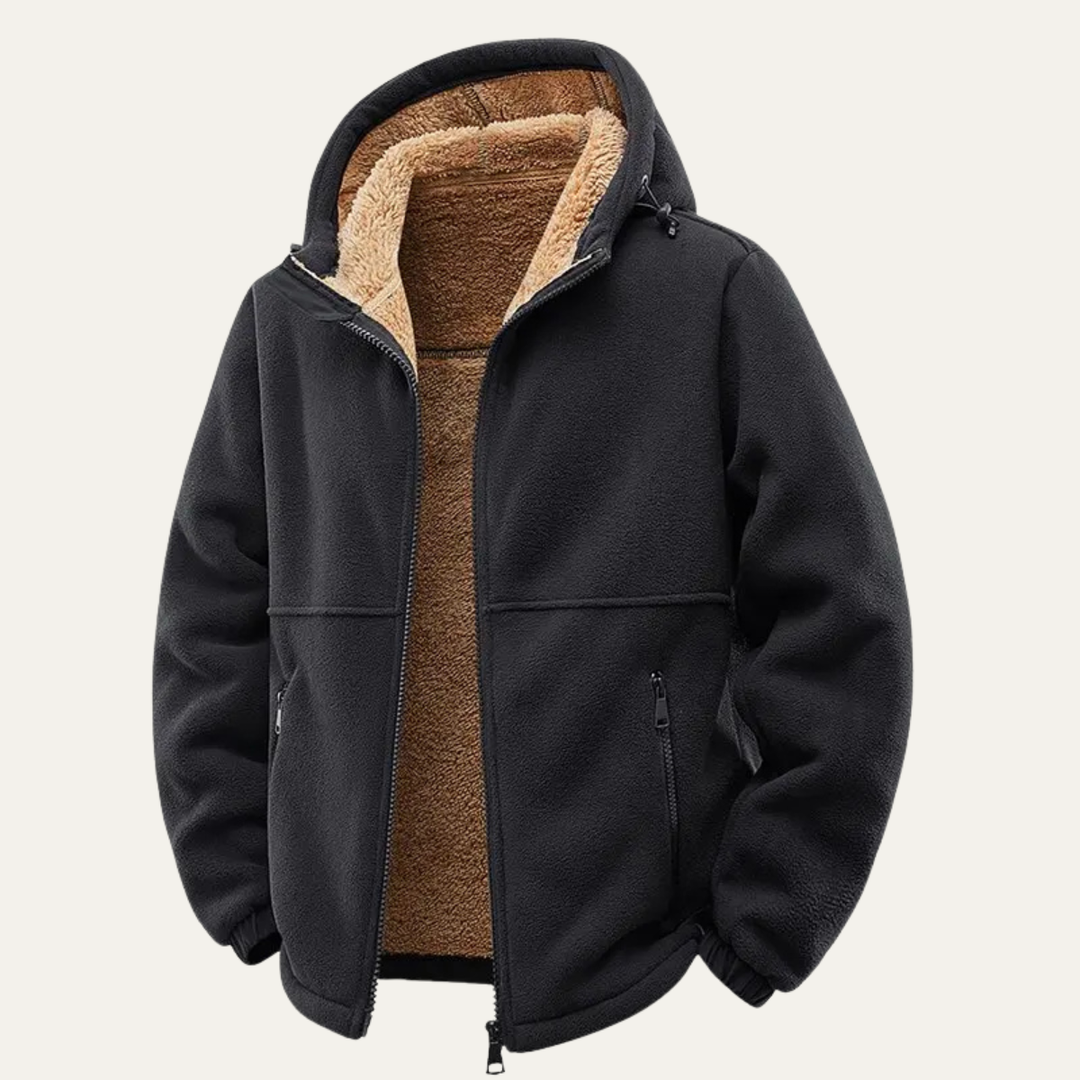 Mens Sherpa Jacket Thick Warm Zip-Up Hooded