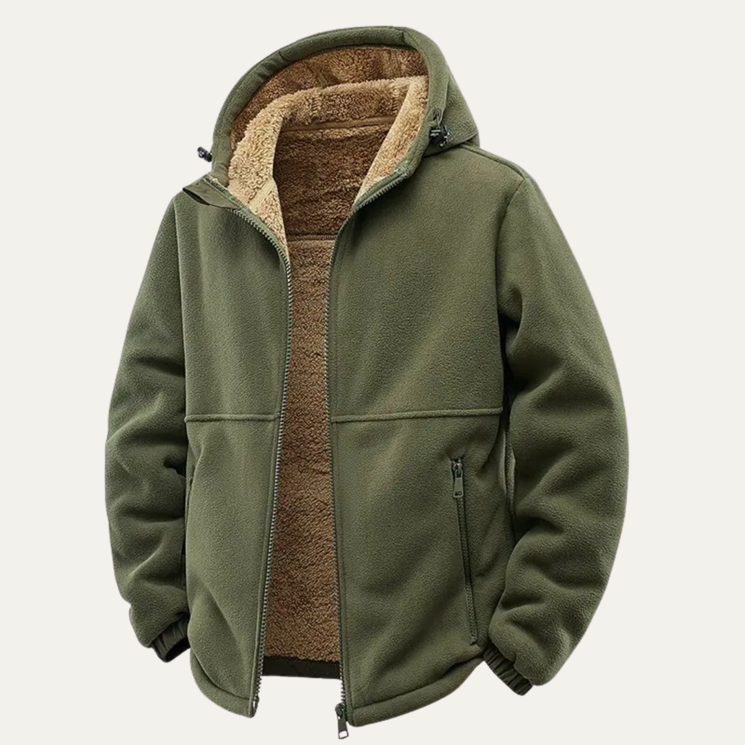 Mens Sherpa Jacket Thick Warm Zip-Up Hooded