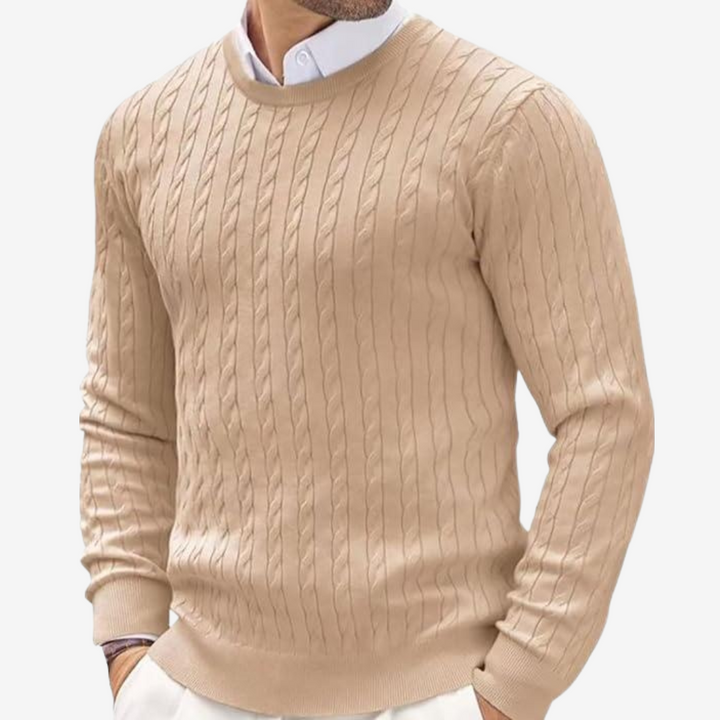 Mens Cable Knit Sweater Crewneck Classic Fit