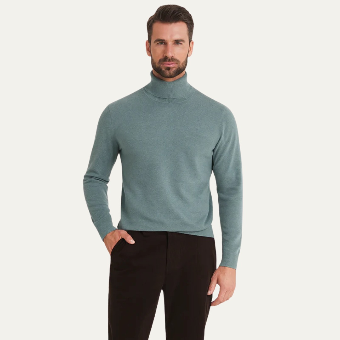 Mens Turtleneck Sweater Smooth Knit Fitted - BritishMode