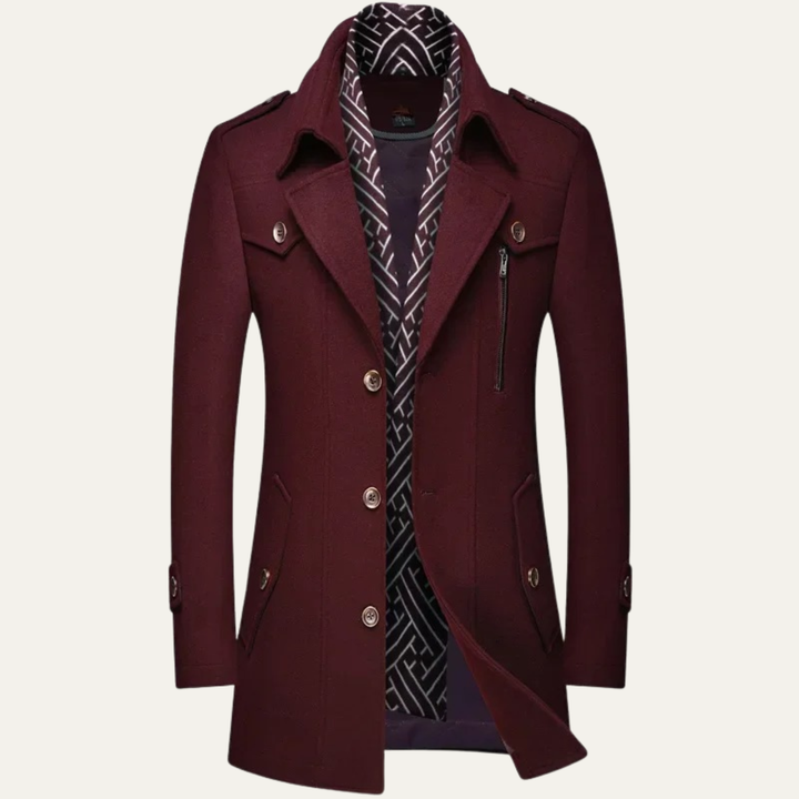 Mens Wool Blend Trench Coat with Lapel Collar Long Fit