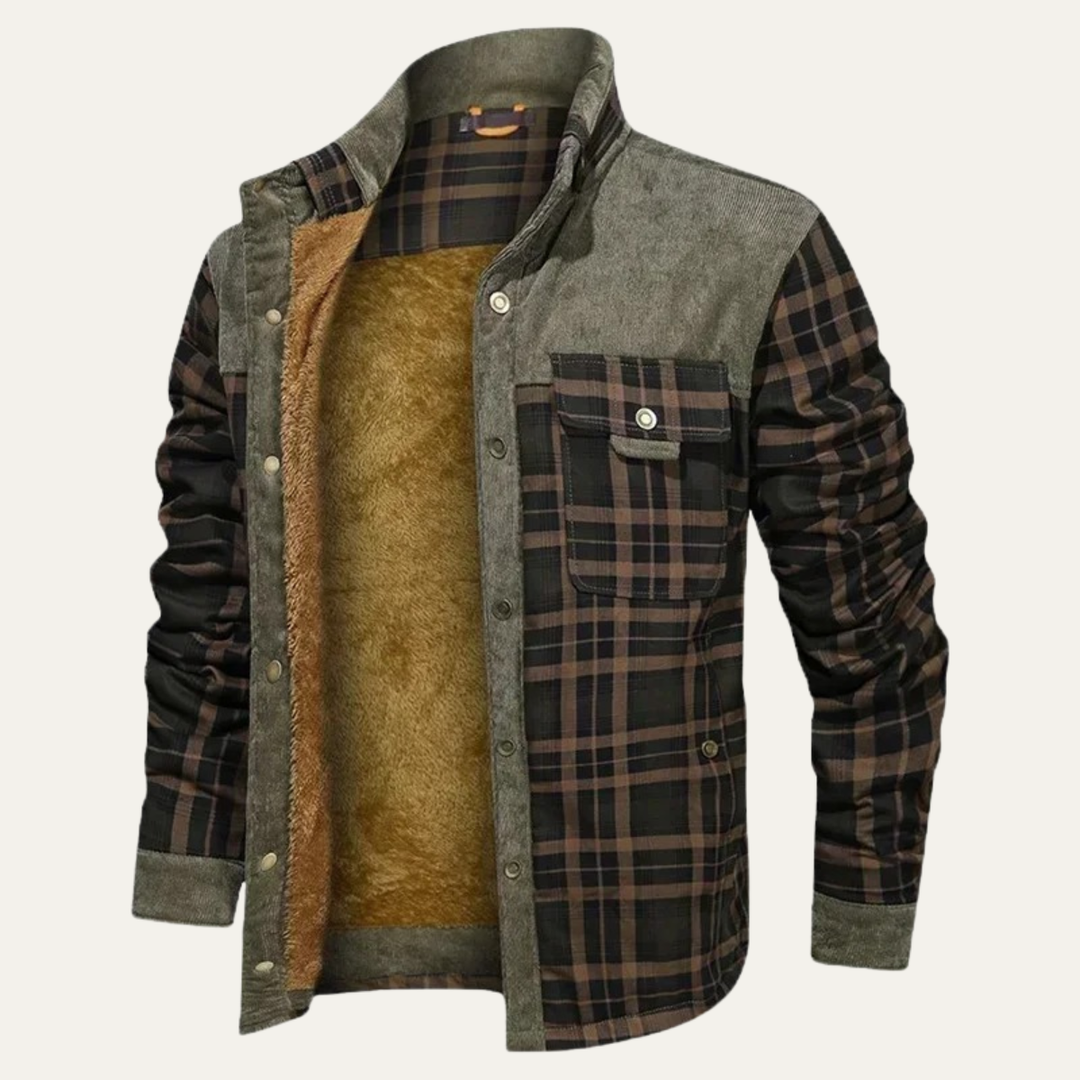 Mens Winter Jacket Plaid Check Warm Fit