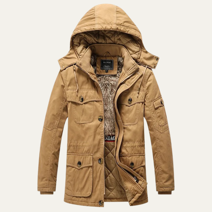 Mens Hooded Parka Jacket with Fleece Lining Winter Fit