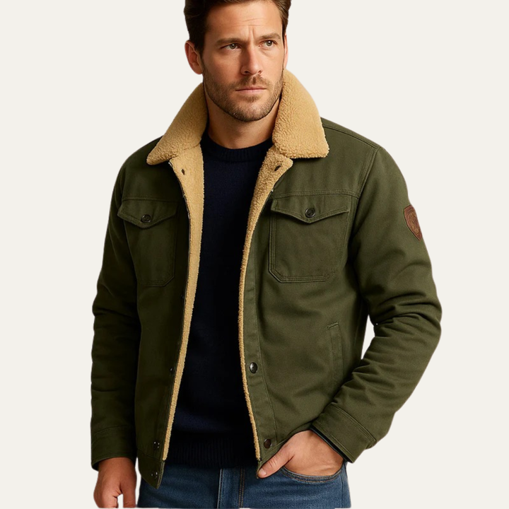 Mens Trucker Jacket Faux Shearling Lined Snap Front
