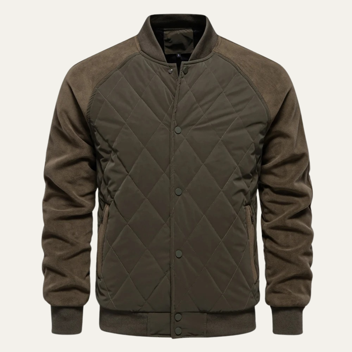 Mens Quilted Bomber Jacket Patchwork Casual Winter