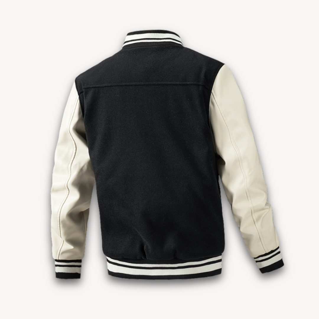 Mens Varsity Jacket Wool Blend with Faux Leather Sleeves Classic Fit