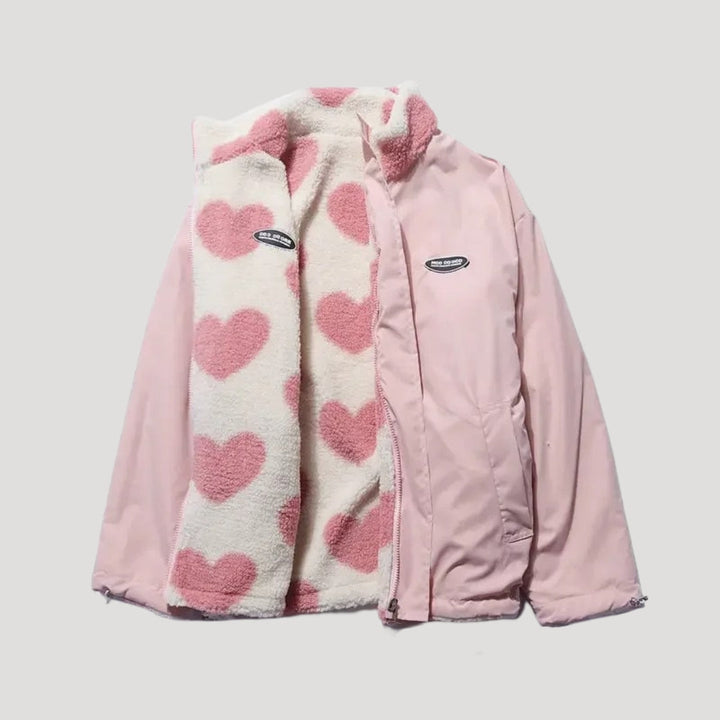 Womens Double-Sided Fleece Coat Heart Pattern