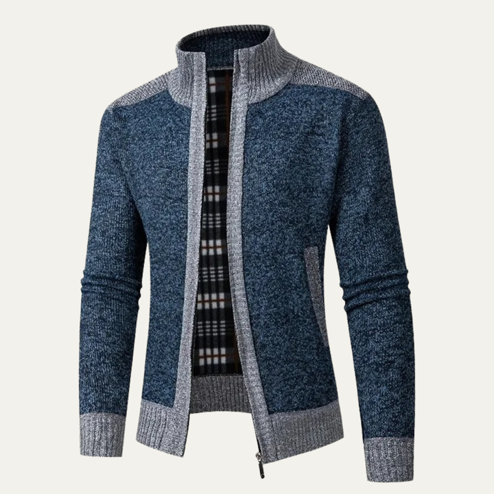 Mens Knit Jacket Fleece Lined Thick Warm Zip Front