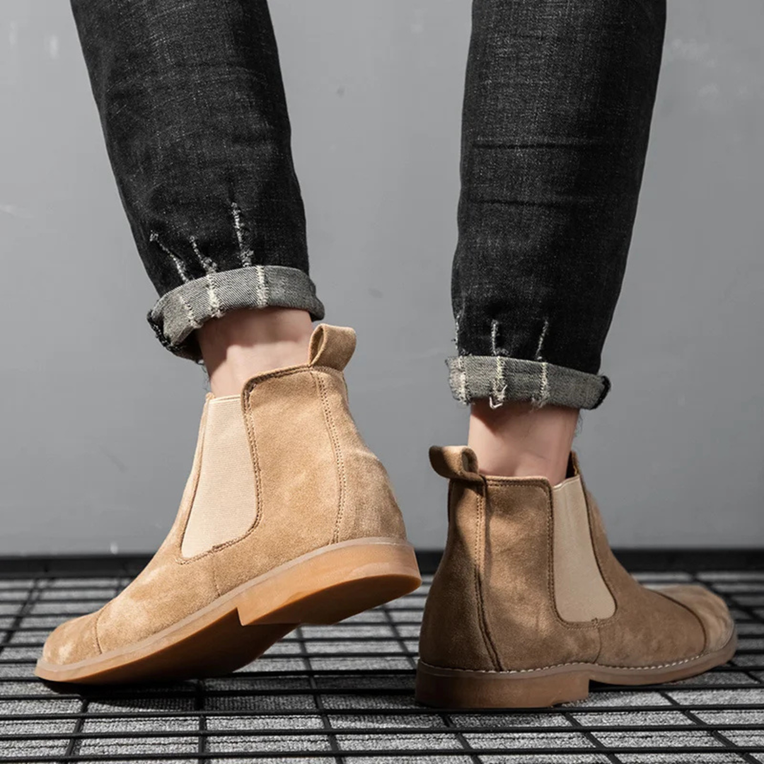 Mens Suede Chelsea Boots Slip-On Elastic Side Panels