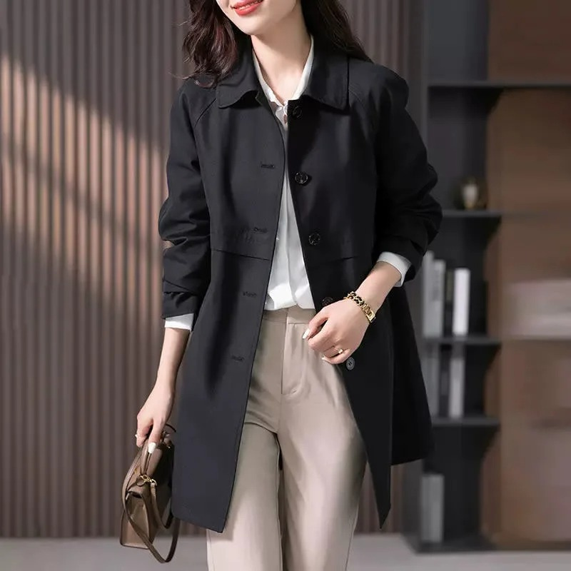 Womens Short Trench Coat Single Button Classic Style