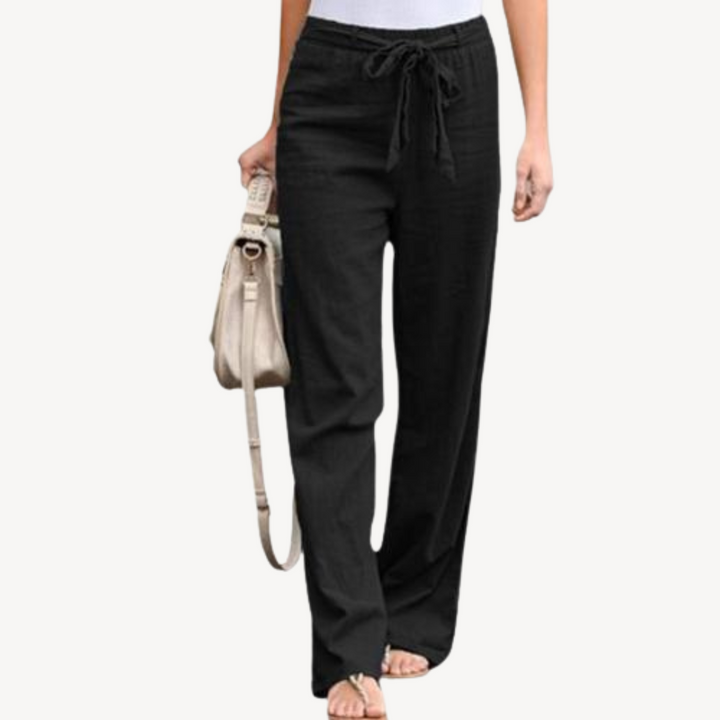 Womens Linen Trousers Wide Leg Drawstring Waist