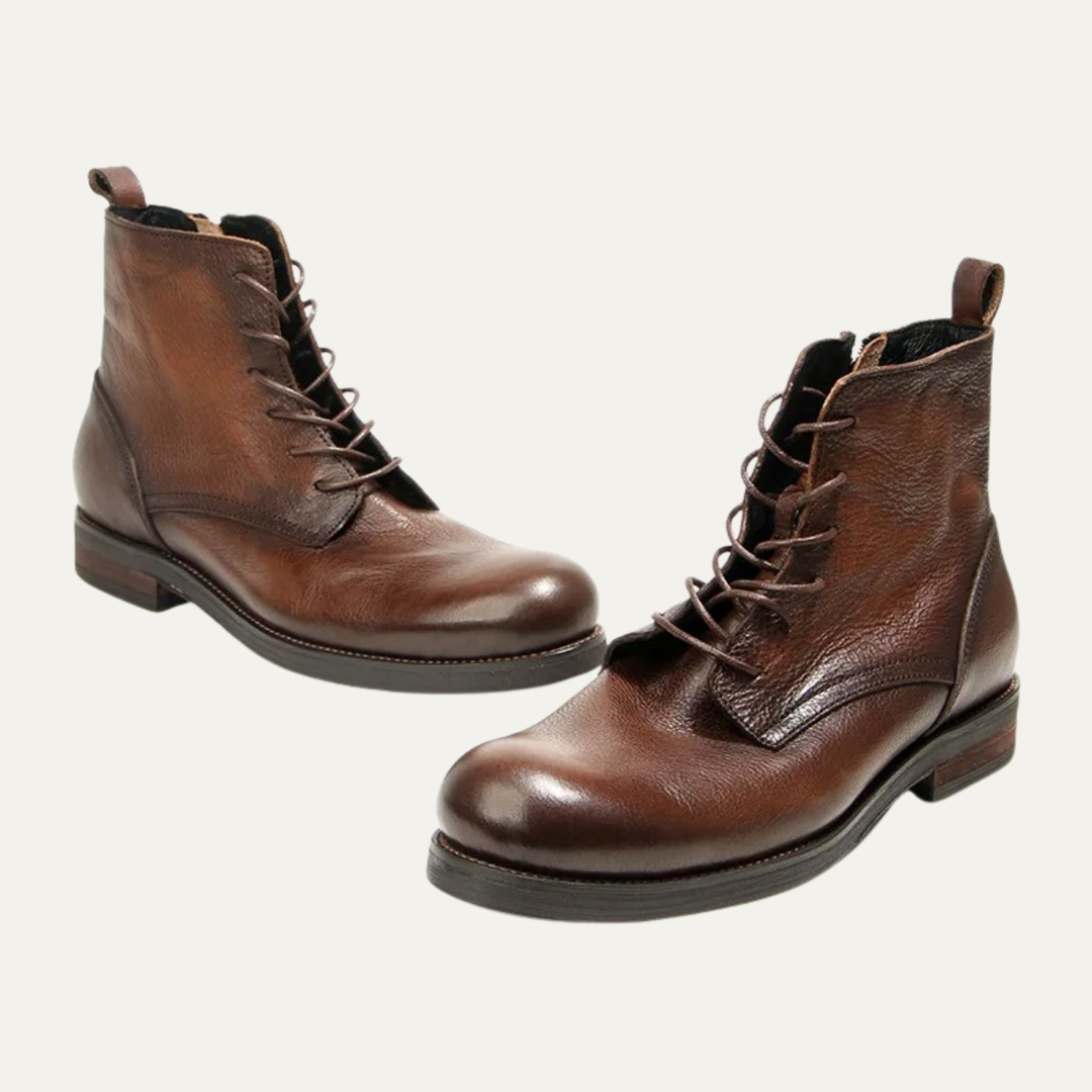 Mens Leather Casual Lace-Up Boots Retro Style