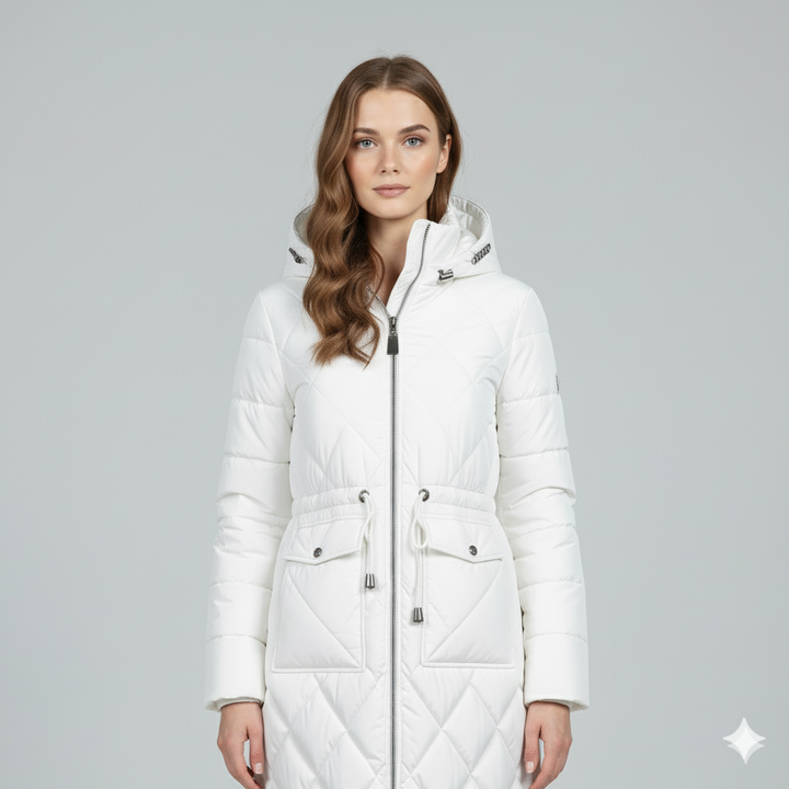 Womens Quilted Padded Jacket with Hood Knee-Length Fit