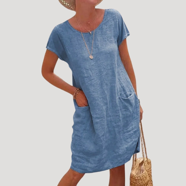 Womens Midi Dress Comfortable Short Sleeve Summer - BritishMode