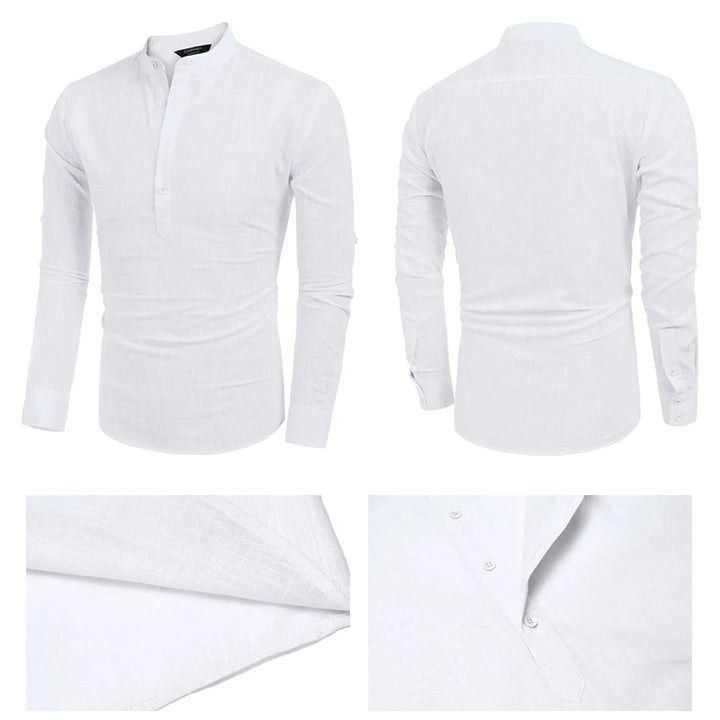 Mens Linen Shirt Collarless Placket Style