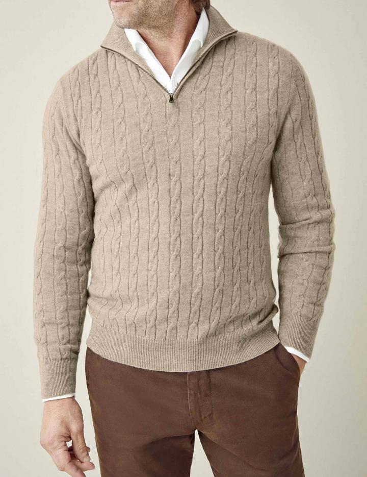 Mens Cable Knit Sweater with Zipper
