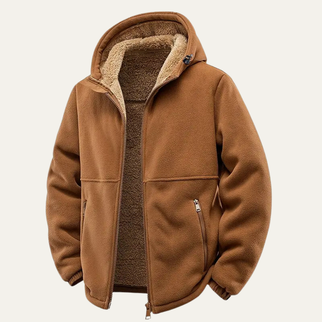 Mens Sherpa Jacket Thick Warm Zip-Up Hooded