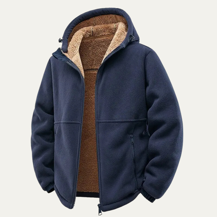 Mens Sherpa Jacket Thick Warm Zip-Up Hooded