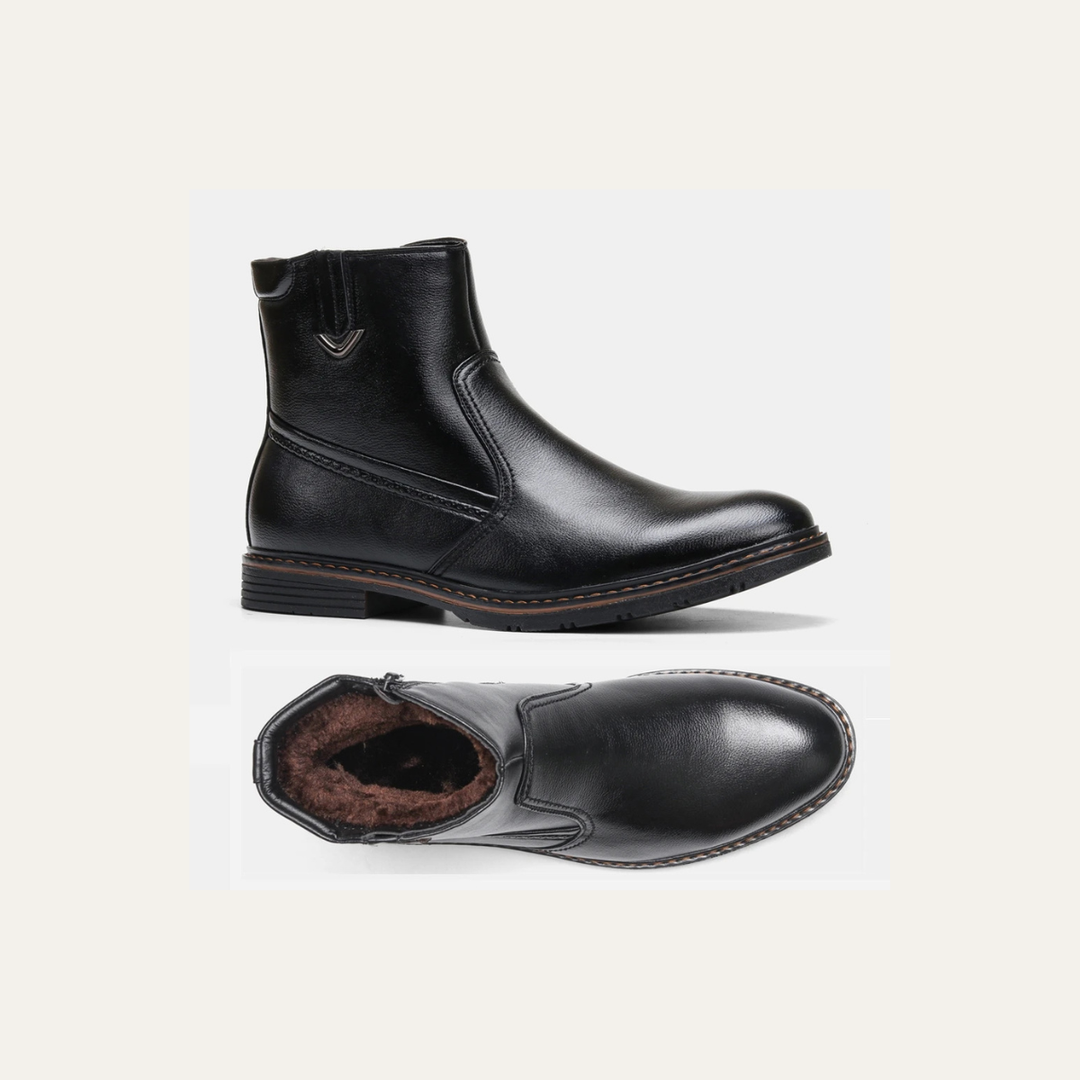 Mens Leather Ankle Boots with Fur Lining Warm Winter