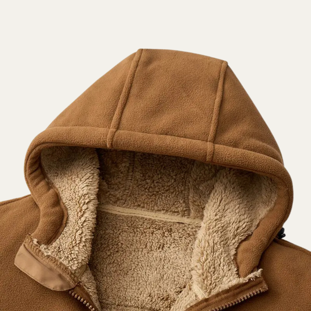 Mens Sherpa Jacket Thick Warm Zip-Up Hooded
