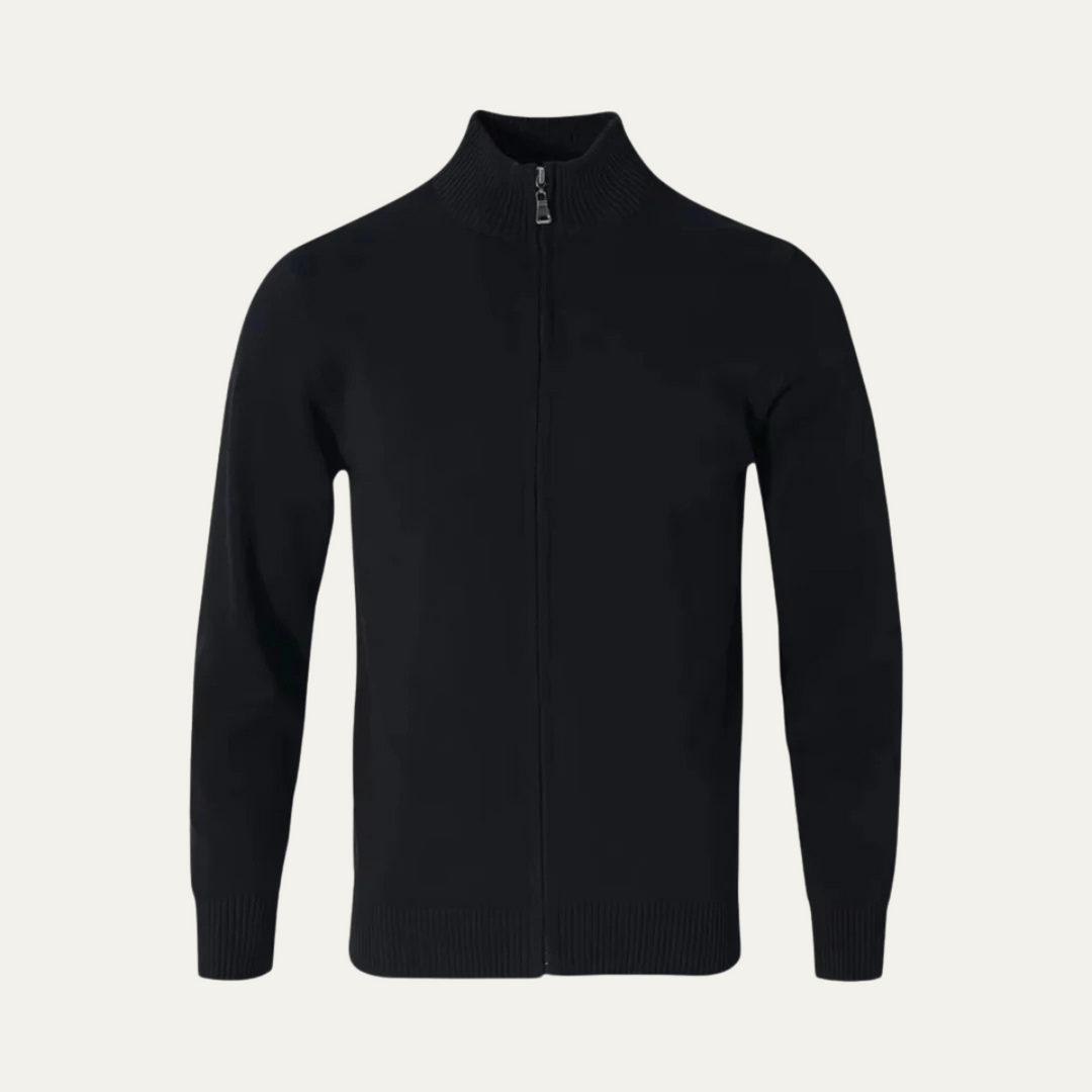 Mens Knit Cardigan Full Zip Funnel Neck Smooth