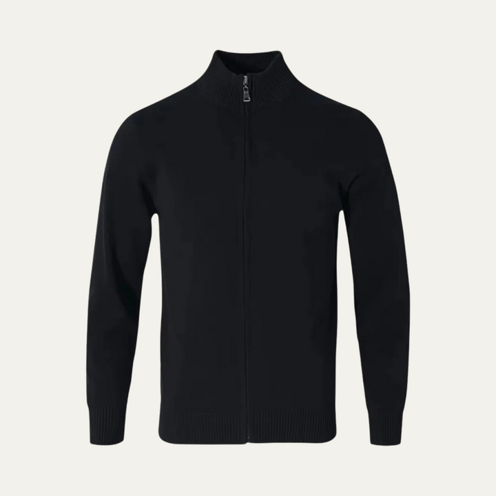 Mens Knit Cardigan Full Zip Funnel Neck Smooth