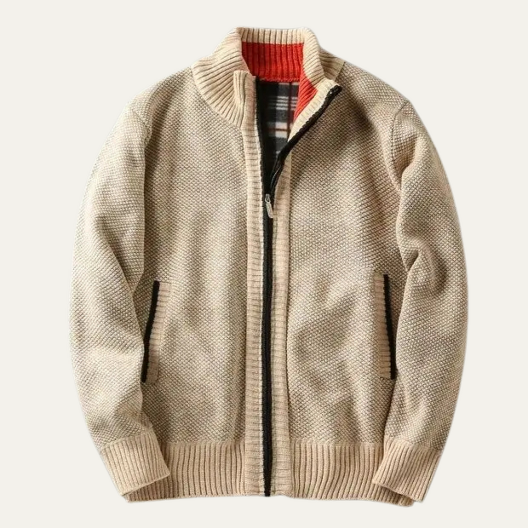 Mens Chunky Knit Zip-Up Layered Jacket - BritishMode